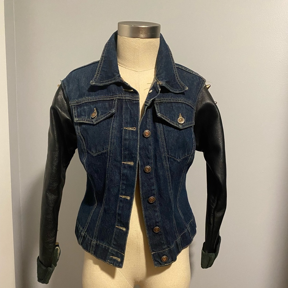 Denim Jacket studded leather sleeves